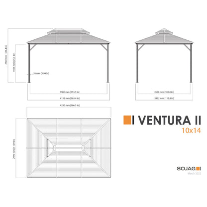 Ventura II Aluminum Double Roof Gazebo 10 x 14 ft | Sojag-Delightful Yard