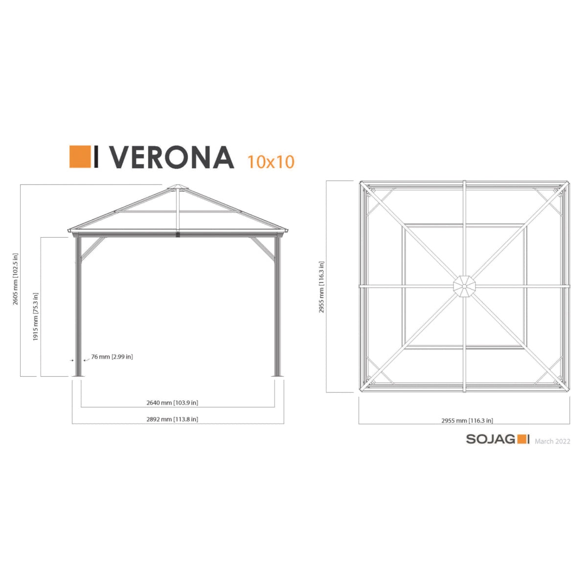 Verona Aluminum Gazebo 10 x 10 ft | Sojag-Delightful Yard