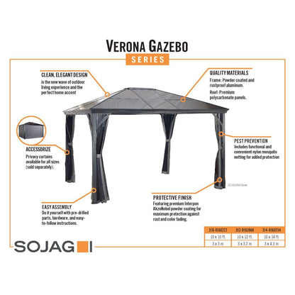 Verona Aluminum Gazebo 10 x 14 ft | Sojag-Delightful Yard
