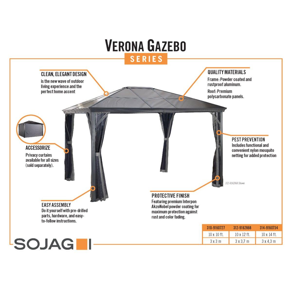 Verona Aluminum Gazebo 10 x 14 ft | Sojag-Delightful Yard